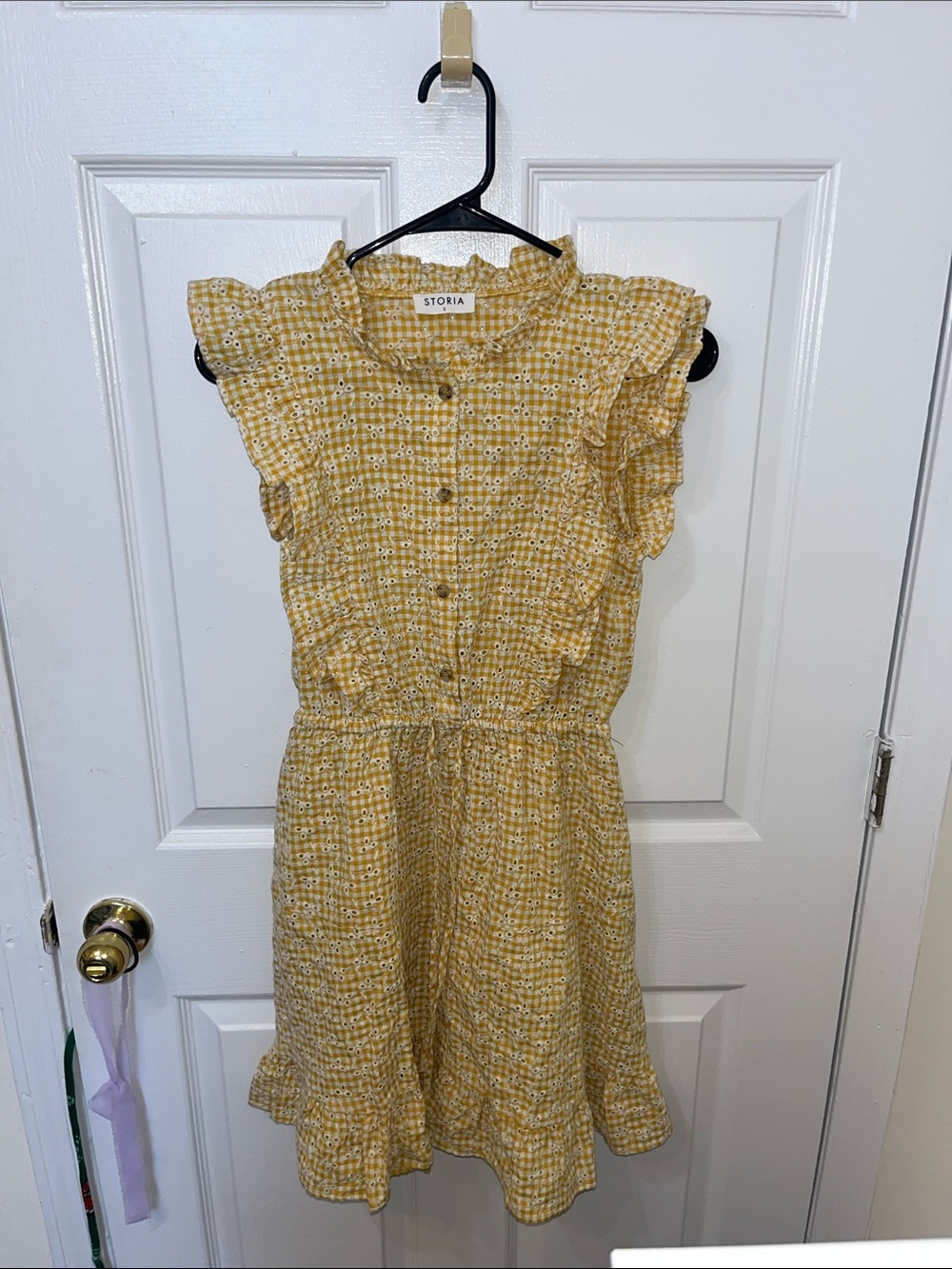 Storia Mustard Yellow Floral Ruffle-Sleeve Dress